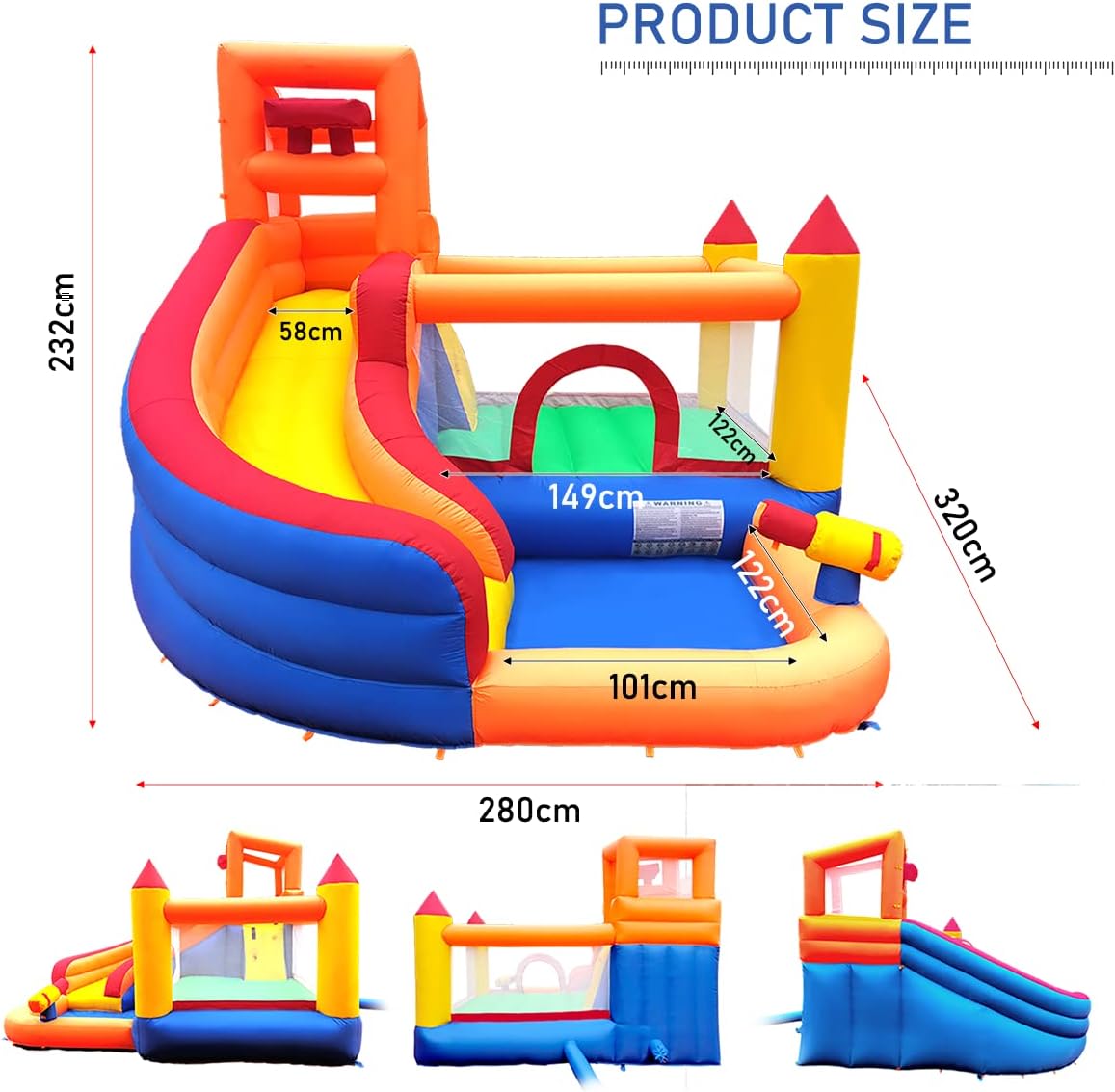 Ballsea Bouncy Castle, Inflatable Trampoline Bounce House with Long Slide, Climbing Wall, Ball Pit, Cannon, Bucket Dump for Kids Indoor Outdoor