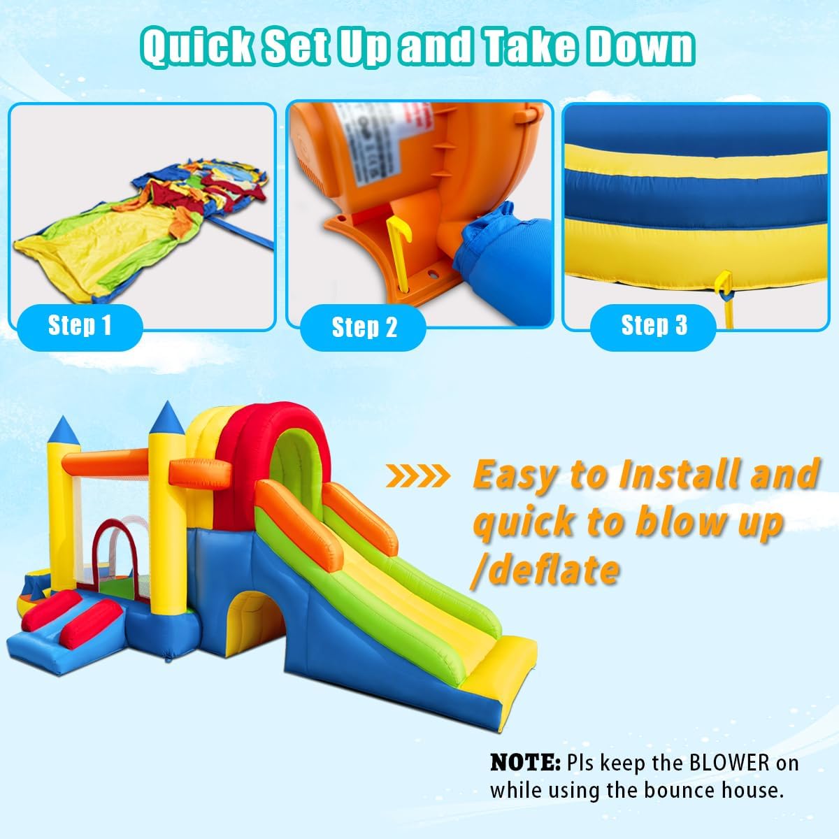 Baralir Inflatable Bouncy Castle, 8 in 1 Large Bounce House with Blower for Kids and Toddlers, Outdoor Indoor Backyard Inflatable Bouncers with Two Slides