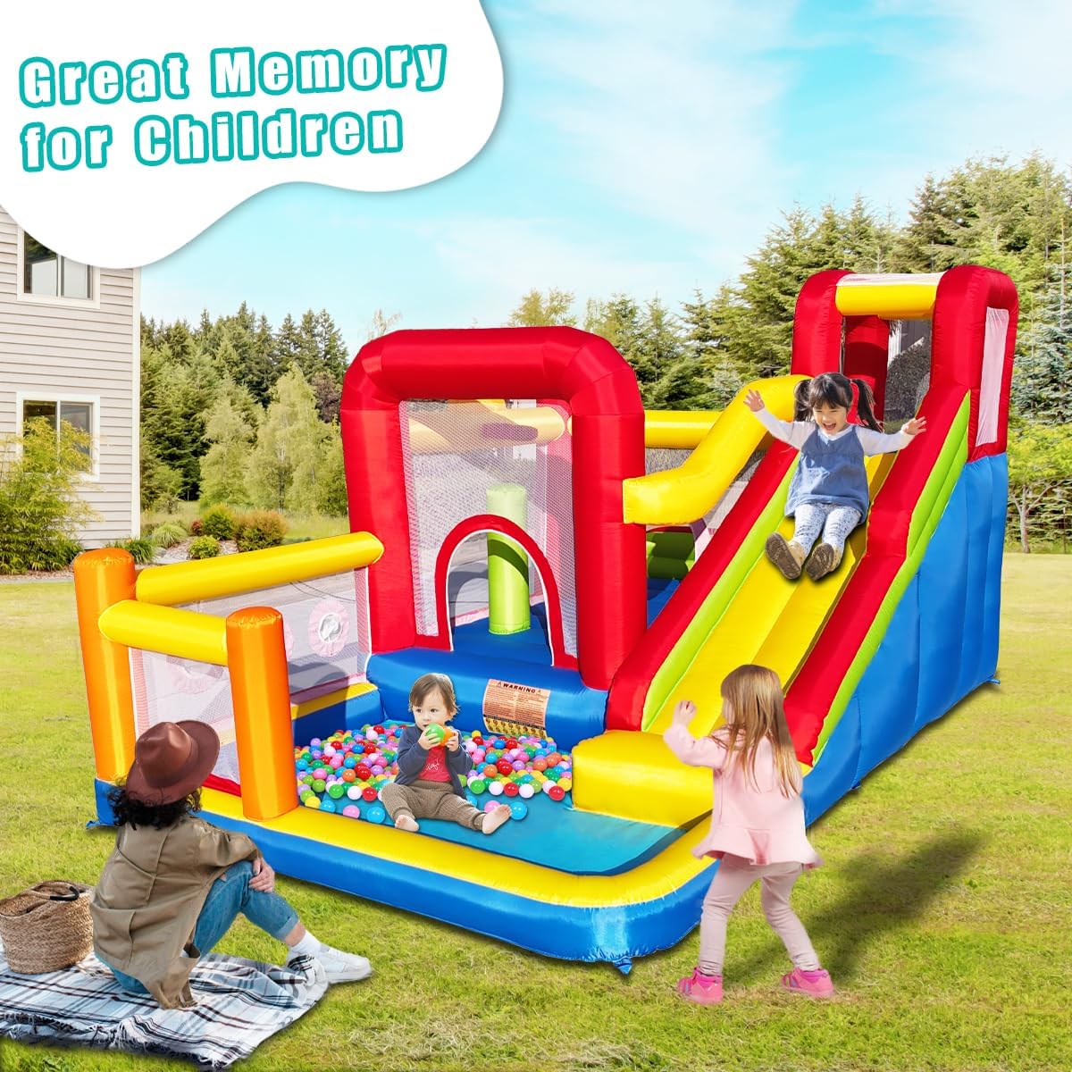 Baralir Bouncy Castle, Inflatable Bounce Castle with Blower for Kids, Blow Up Jumping Bouncer with Slide, Climbing Wall, Obstacles, Trampoline, Ball Pit Pool for Indoor Outdoor