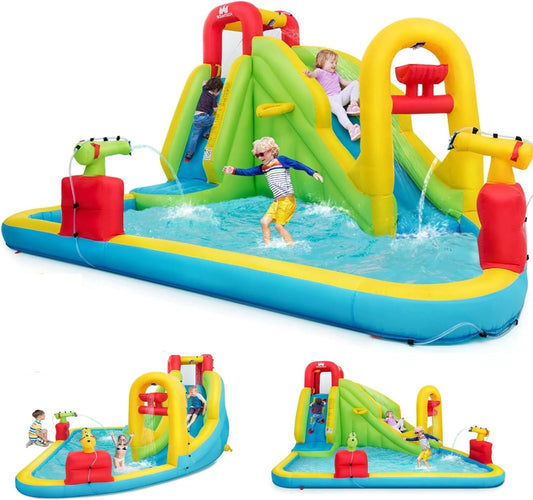 BOUNTECH Inflatable Water Slide, Mega Waterslide Park for Kids Backyard Family Fun with Splash Pool, Water Basin, Climbing, Blow up Water Slides Inflatables for Kids and Adults Outdoor Party Gifts