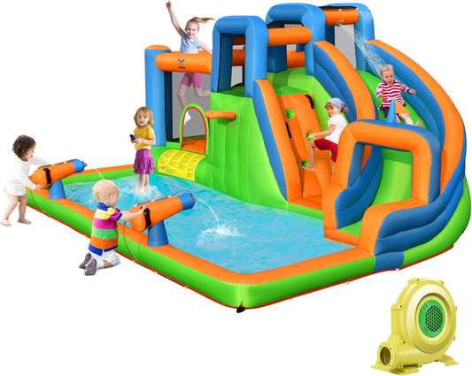 BOUNTECH Inflatable Water Slide, 16x12FT Mega Water Park Bounce House Waterslide for Outdoor w/Dual Climbing Walls for Racing Fun, Water Slides Inflatables for Big Kids and Adults Backyard Party Gifts