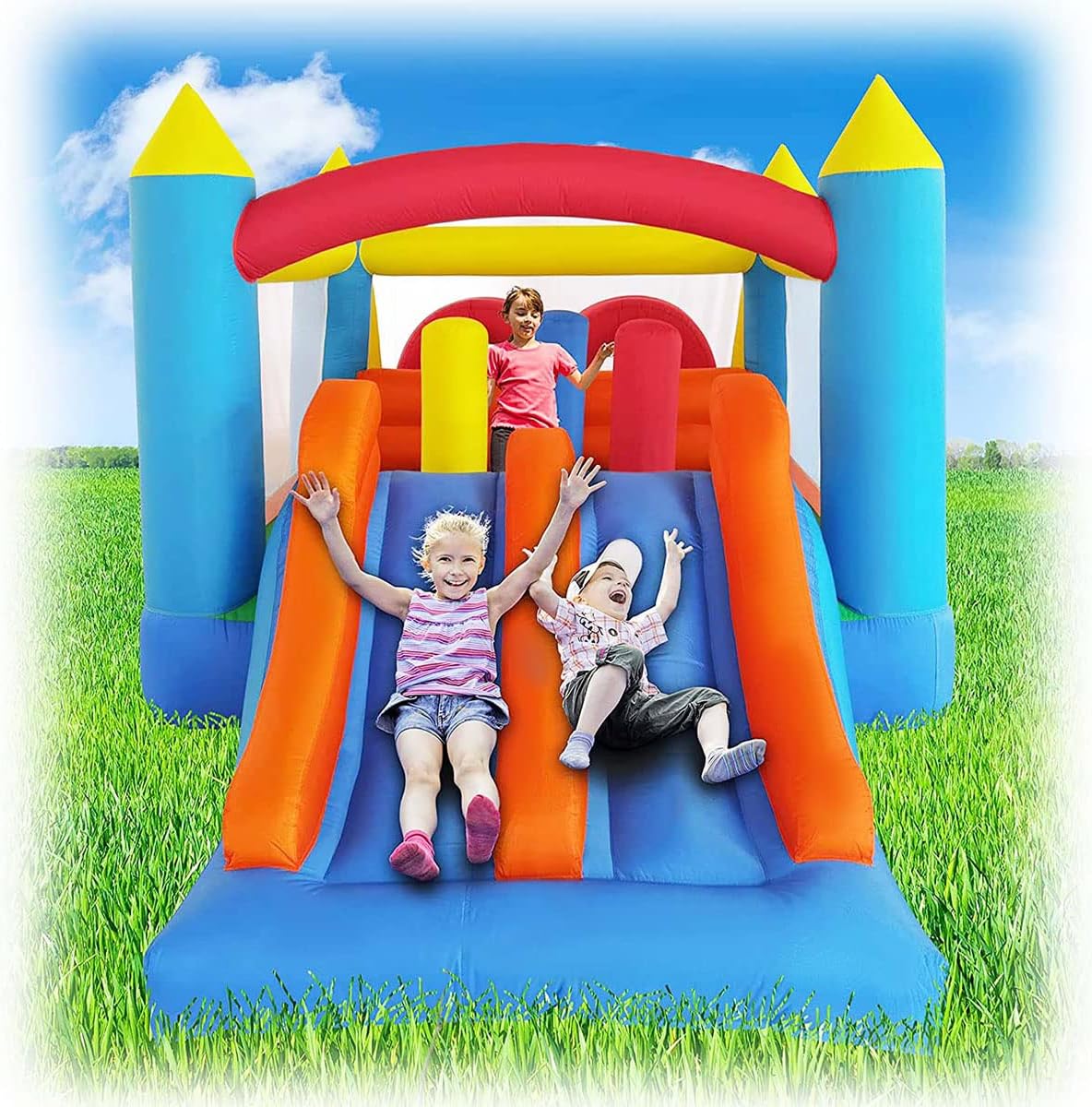 Ballsea Inflatable Bouncy Castle, Kids Bounce House Inflatable Trampoline Dual Slide, Inflatable Jumper Play Center with Air Blower for Kids Indoor Outdoor, 4.88 x 2.4 x 1.9m