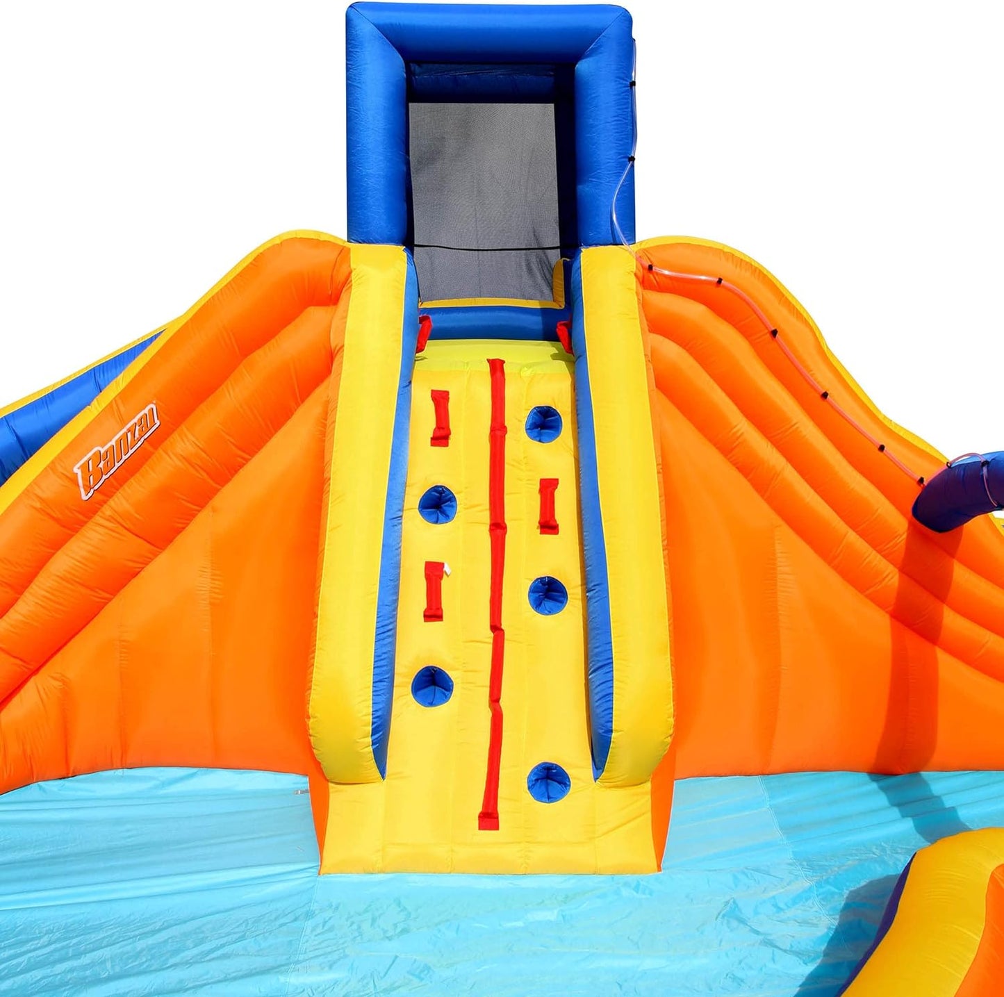 Banzai Sidewinder Falls Inflatable Kids Water Park Swim Splash Pool with Slide, Clubhouse, Climbing Wall, and Built-in Water Cannons