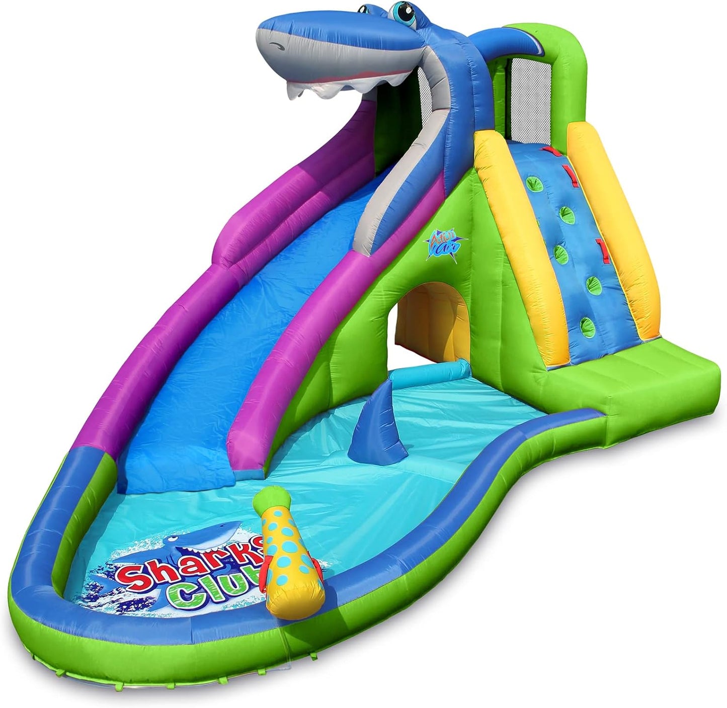 ACTION AIR Inflatable Water Slide, Shark Bounce House with Slide for Wet and Dry, Playground Sets for Kids Backyard, Water Spray & Water Pool, Durable Sewn with Extra Thick Material