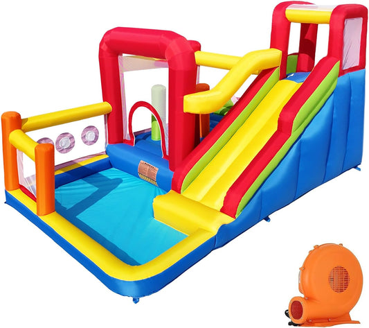 Baralir Bouncy Castle, Inflatable Bounce Castle with Blower for Kids, Blow Up Jumping Bouncer with Slide, Climbing Wall, Obstacles, Trampoline, Ball Pit Pool for Indoor Outdoor