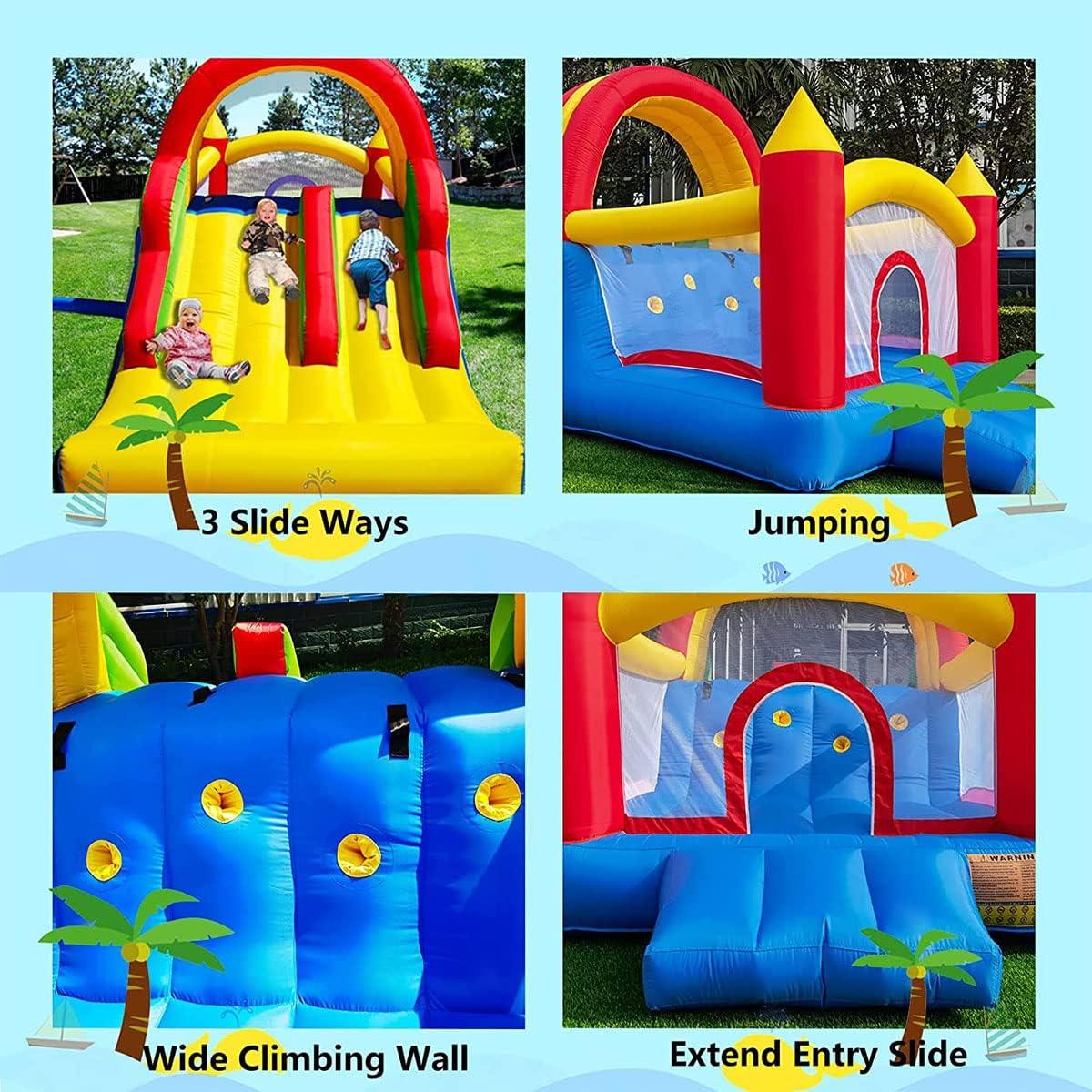 Ballsea Inflatable Bounce House Large Bouncy Castles Dual Slide Trampoline Climbing Wall with Blower for Kids Age 3-10, 4.88 x 2.23 x 2.2m