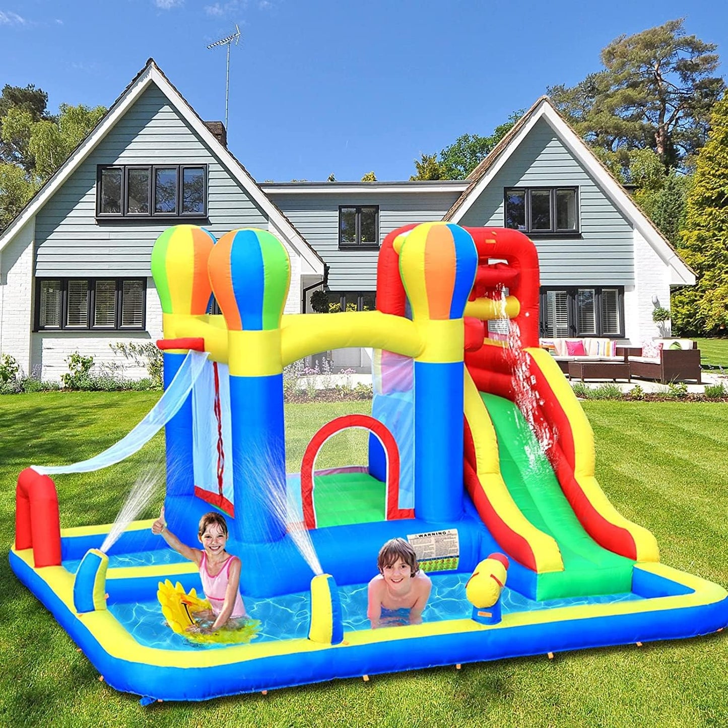 Ballsea Bouncy Castle, Inflatable Bounce Castle House with Blower for Kids Age 3-8, Sweet House Design 3.35 x 2.8 x 2.06m