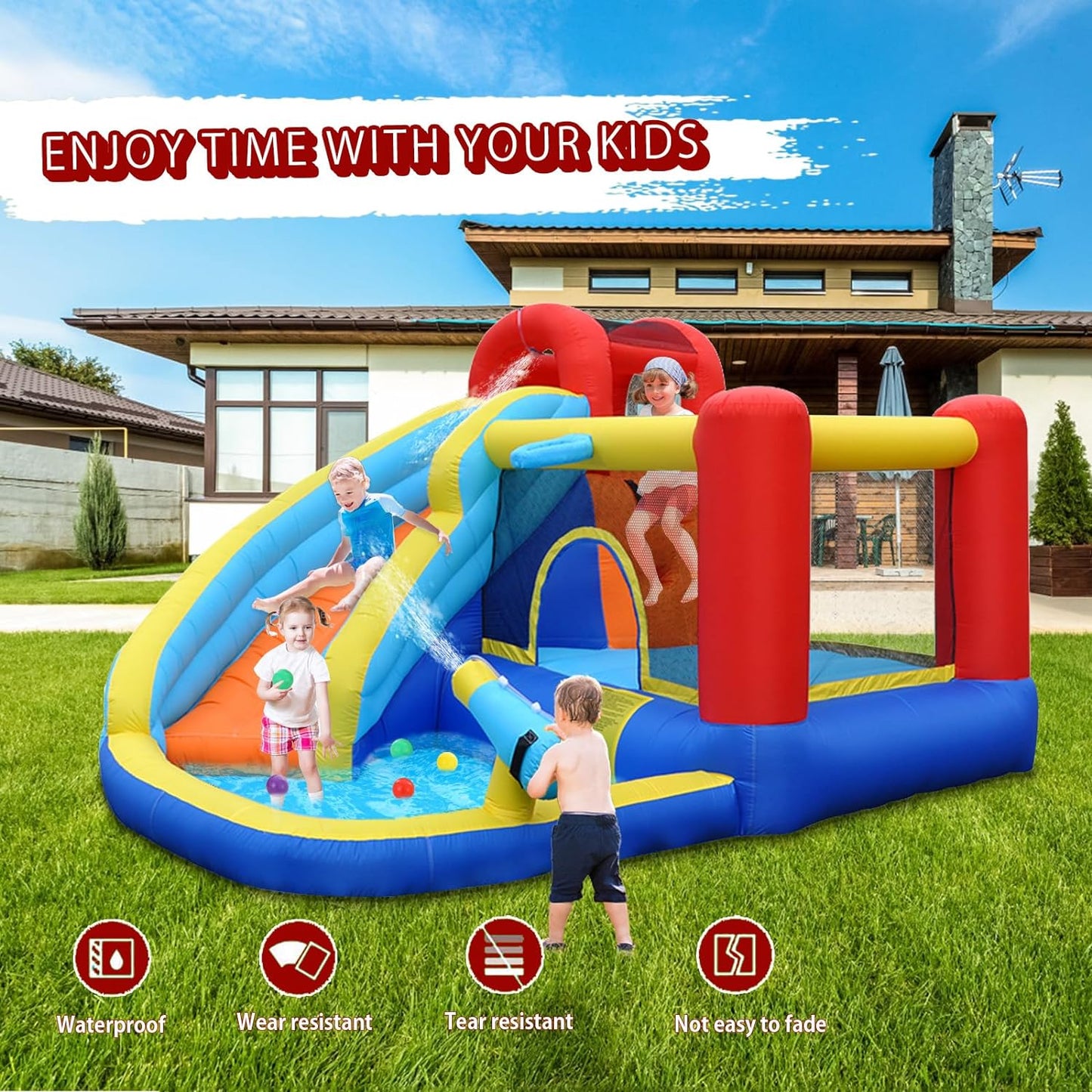 bouncy castle with pump extra large bouncy castle with slide 545 x 365 x 218 cm children's inflatable bouncy castle for adults/children,Pink